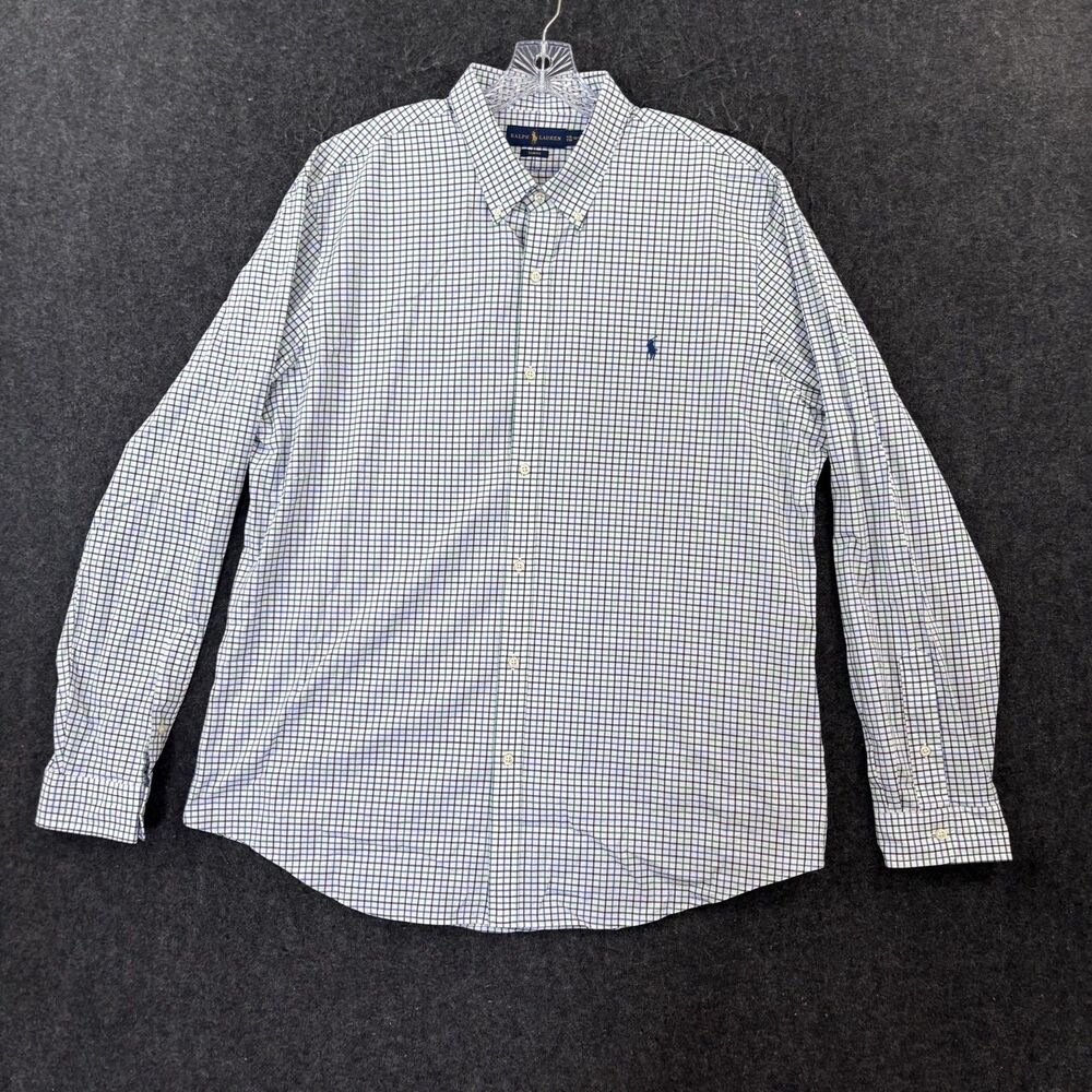 Ralph Lauren Slim Fit Shirt Men's XXL White Blue Green Check Stretch Pocket
